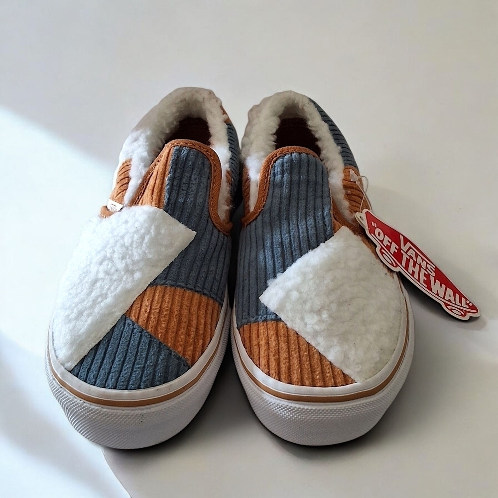 Vans Kids Patchwork Sherpa Slip-On Shoes Size Kids 2.5 - Picture 2 of 9